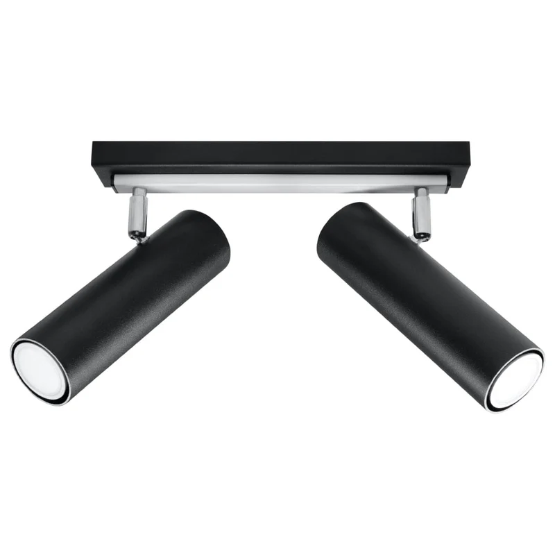 DIREZIONE Taklampa - 2-ljus Svart - Minimalistisk Modern Design - Justerbara Spotlights - GU10 Lampa Kompatibilitet - Perfekt för Vardagsrum och Kök