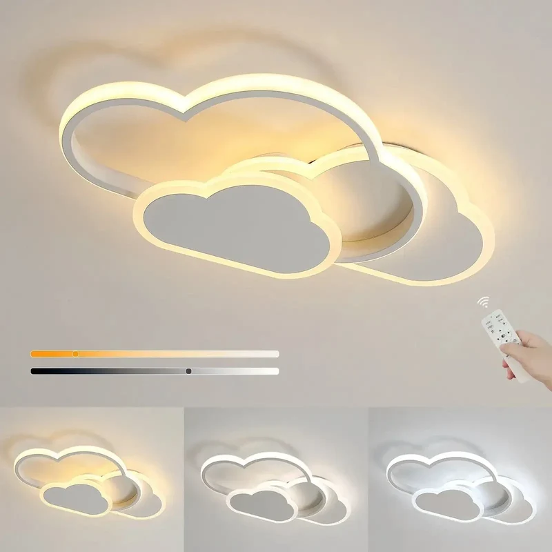 Dimmbar LED Taklampa – Moln Design – Justerbar Färgtemperatur - 32W - Fjärrkontroll - Ideal för Barnrum