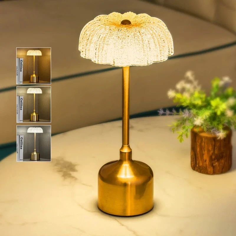 Trådlös LED-Bordslampa Med Touchkontroll – Laddningsbar - Dimmbar - 3 Belysningslägen - Elegant Metalldesign - Bärbar Nattlampa