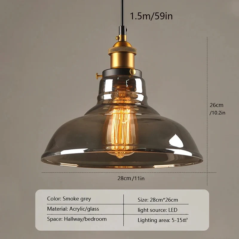 Industriell Glas Pendellampa – Retro Hängande Armatur för Hem & Bar