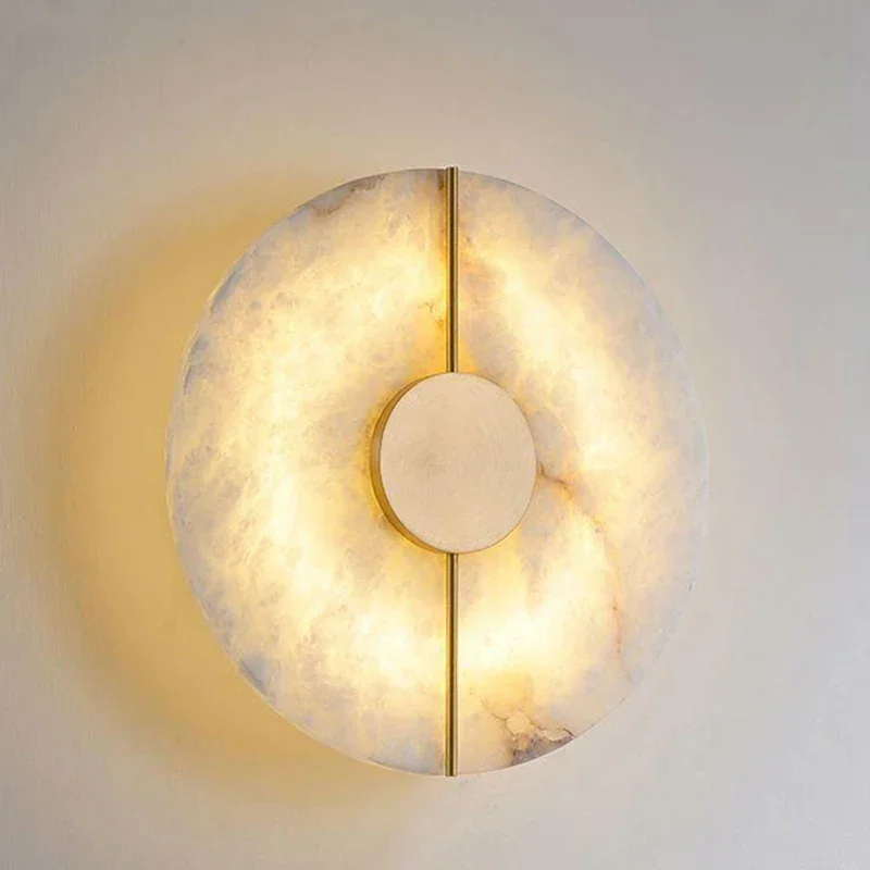 Modern Marmor Vägglampa Sconce med LED – Elegant Guldkoppar Finish för Vardagsrum och Sovrum