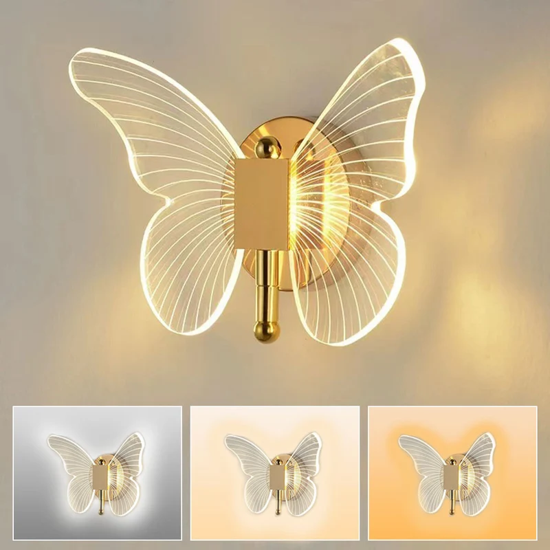 Modern LED Fjäril Vägglampa – Kreativa Akryl Vägglampor för Inomhus Heminredning