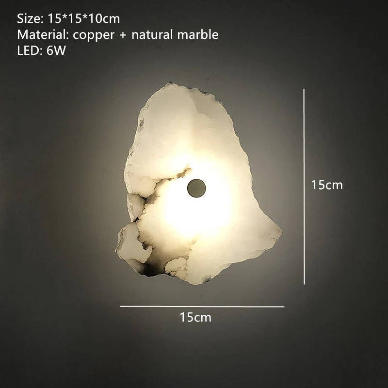 Lyxig naturlig marmor LED-vägglampa med koppardetaljer – modern inomhusvägglampa för sovrum och vardagsrumsinredning