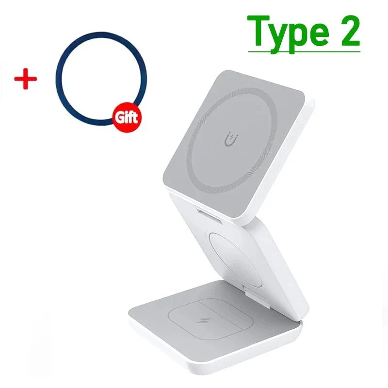 3 i 1 Snabb Magnetisk Fällbar Trådlös Laddare För iPhones, AirPods och Apple Watches