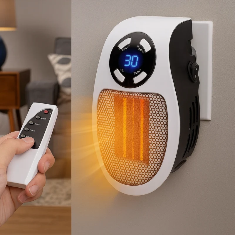 Elektrisk Værelse Varmer Mini Plug-In Vægmonteret med Fjernbetjening