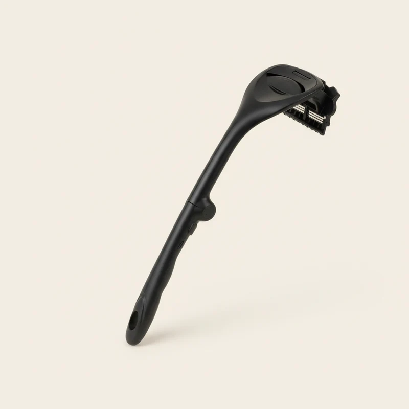 Ergonomisk rygbarber med 45 cm langt håndtag - dobbeltbladssystem i rustfrit stål - mat finish for optimal kontrol