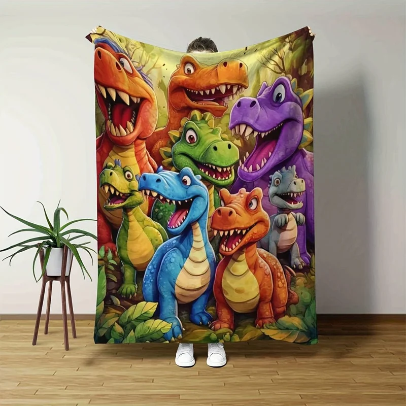 Blød Børneplaid med Dinosaurprint - Farverig Hygge