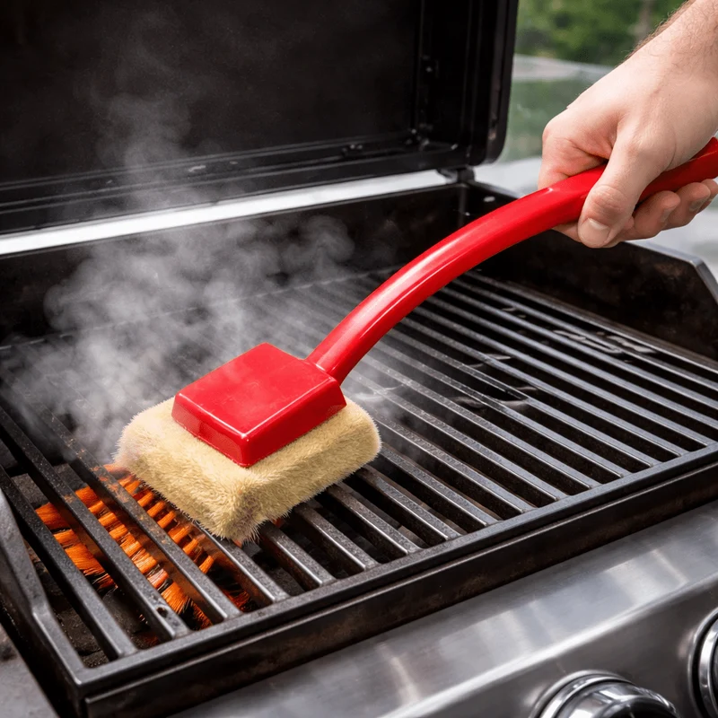 Sikker Bristlefri Grillbørste med Damp og Langt Skaft