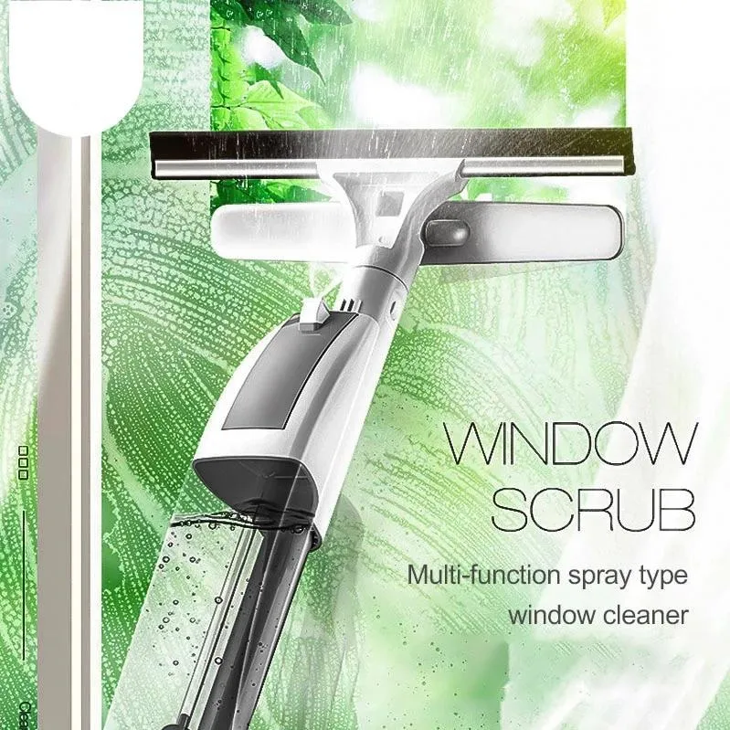 Glasrenser med vand spray og lang aluminiumshåndtag, børste og klud kombi