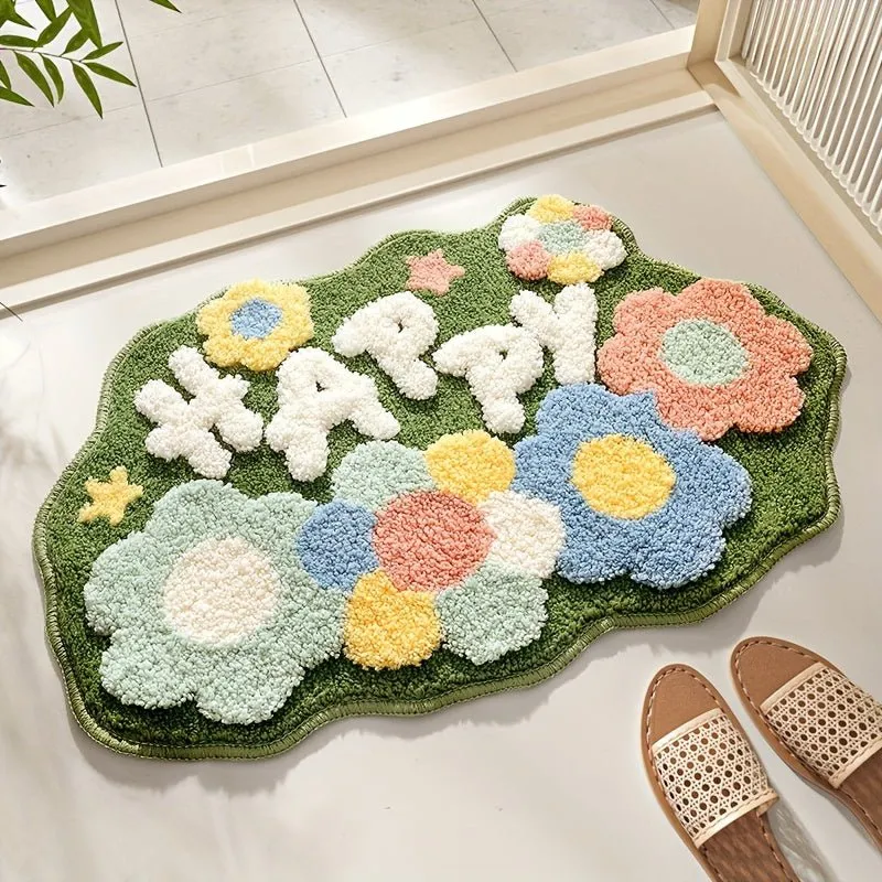 Elegant Bademåtte 45x70 cm – Rutsjesikker og Blomstermotiv