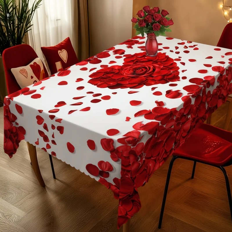 Festligt Rødt Dugdesign med Roser – Perfekt til Valentinsdag