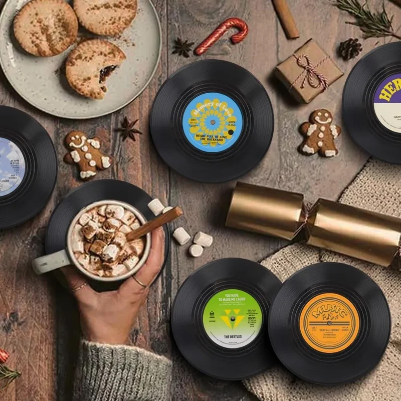 Retro Glasunderlag i Vinyl Design - Perfekt til Musikelskere