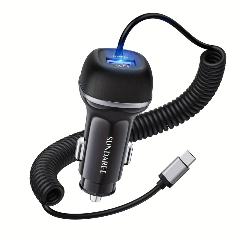 Hurtig USB-C Biloplader med 51W og 3 Porte til Flere Enheder
