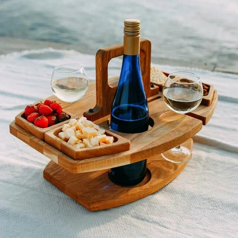 Kompakt Picnicbord i Træ med Integrerede Vinholdere